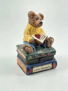 Vintage Bearware Pottery Love Sonnets Reading Male Bear Trinket Box Figurine - Picture 1 of 11