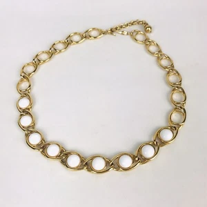 Vintage Napier goldfarbene Kette Halsreif Halskette weiße Cabochons signiert 18 Zoll - Bild 1 von 7