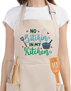 Funny Cooking Aprons for Women, Cute Embroidered Womens Kitchen Apron with Pocke - Picture 1 of 12