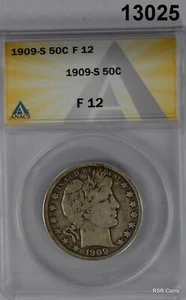 1909 S BARBER HALF ANACS CERTIFIED F12 SCARCE! #13025 - Picture 1 of 3