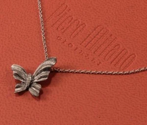 PIERO MILANO 18K WHITE/BLACK GOLD 0.03CTW DIAMOND BUTTERFLY NECKLACE PENDANT - Picture 1 of 12