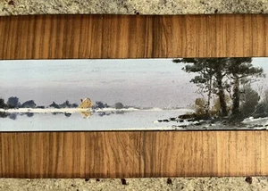 Antique Clarence Braley Painting Maine Yellow Cottage by Sea East Coast 15"x2.5" - Picture 1 of 18