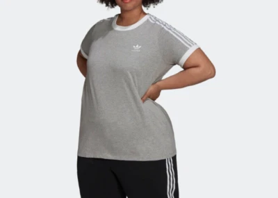 adidas Originals Trefoil Tee Womens Plus Size 2X AdiColor Classic 3 Stripe Grey - Image 1 of 4