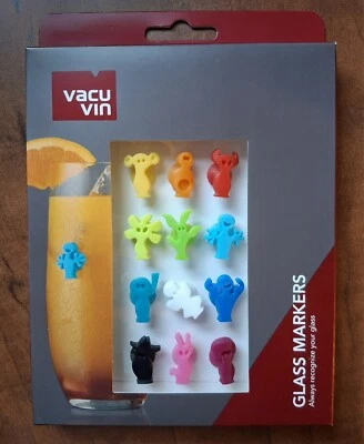 MARCADORES DE VIDRIO coloridos Vacu Vin PARTY PEOPLE copa de vino ventosas furtivas identificaciones Foto 1 de 2