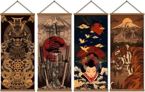 4 Pcs Japan Canvas Hang Wall Home Decor Art Print Poster With Scroll Wood Frame - Picture 1 of 7