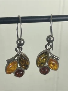 Vintage Sterling Silver 925 Floral Earrings Bohemian Colorful Gemstones Jewelry - Picture 1 of 13
