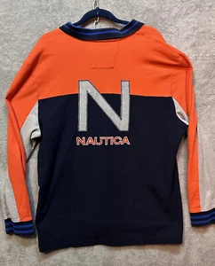 Vintage Nautica 90s Men’s XL Spell out Sailing Rugby Long Sleeve Polo Orange - Picture 1 of 7
