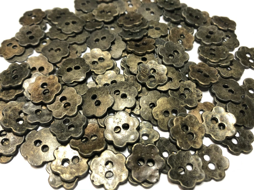 Cute! Metal Flower/Floral Shape Button Antique Brass Finish 13mm 1/2" 2hole - Image 1 of 3