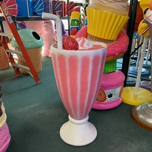 Strawberry Ice Cream Milkshake Over Sized Statue Restaurant Prop Display Decor - Picture 1 of 5