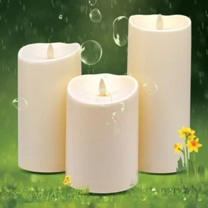 luminara Outdoor Battery Operated Candles, LED Plastic Candles, Ivory, Set of 3