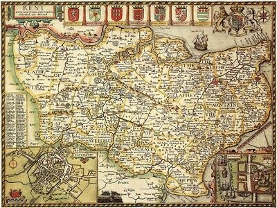 KENT 1610 By John Speed - Reproduction Old Map - Fits A2 Frame • 20.99£