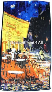 Oblong Handmade 100% Silk Art Scarf Wrap w/ Van Gogh's "Cafe Terrace At Night" - Picture 1 of 3