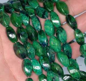 15X8 MM CHRYSOKOLL EDELSTEIN VERDREHT FASS TROMMEL LOSE PERLEN 7,5 ZOLL - Bild 1 von 4