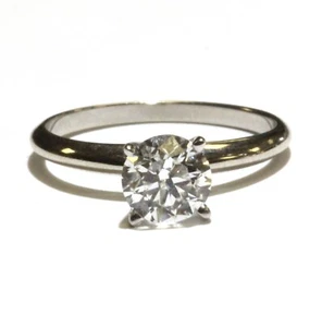 Anillo de compromiso solitario diamante redondo 1,02 quilates oro blanco 14k certificado GIA 2,1 g - Imagen 1 de 12