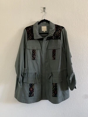 ModCloth Womens 1X Army Green Jacket Military Utility Waist Adjustable Aztec - Image 1 of 4