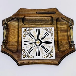 Mid-Century MCM Wood & Tile Cheese Board Appetizer Tray with Handles JAPAN - Picture 1 of 8