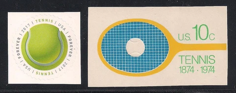 TENNIS RACKET AND BALL - SET OF 2 U.S. POSTAGE STAMPS - MINT CONDITION Cover