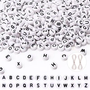 1000pcs Round Letter Beads 4x7 mm White Acrylic Alphabet Beads Friendship Bracel - Picture 1 of 7
