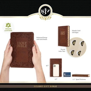 Medium Brown KJV Deluxe Bible with Thumb Index BRAND NEW in Shrink Wrap!!! - Imagen 1 de 7