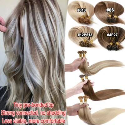 I Tip Remy Human Hair Extensions Pre Bonded Straight Micro Ring Beads Balayage - Image 1 of 4
