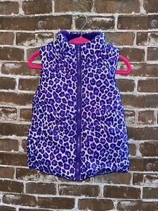 THE CHILDREN'S PLACE PRINTED PUFFER VEST CHEETAH PRINT  SMALL 5/6 PURPLE ANIMAL  - Picture 1 of 3