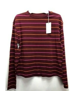 Women's Long Sleeve Burgundy Striped T-Shirt (sizes: M & L available) A New Day - Picture 1 of 3