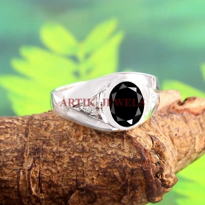 Anello In Argento Sterling 925 Con Gemma In Onice Nero Naturale Per Uomo #5270 - Immagine 1 di 4