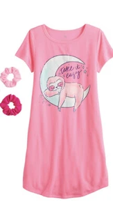 Girl’s SO "Take It Easy" Sloth Curved Hem Nightgown w/ Scrunchies Size 10 NWT - Picture 1 of 4