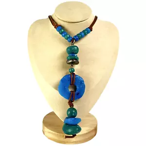 Vtg Abstract Necklace Blue & Green Faux Rocks and Beads Made in Italy 32" - Picture 1 of 9