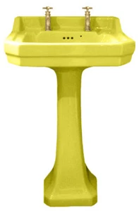 TRTC Art Déco Jaune 56cm Lavabo Et Piédestal - Picture 1 of 3