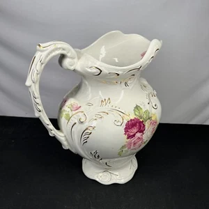 Vintage J&G Meakin Hanley England Pottery Large Pitcher Jug Pink Flower - Picture 1 of 9
