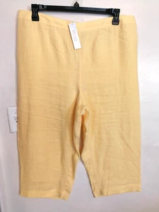 Chicos Womens Pants 3 XL 16 Yellow Capri 100% Linen Stretch Pockets Pull On - Picture 1 of 4