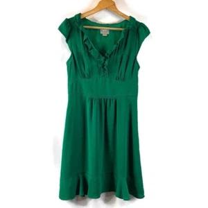 Vestido Anthropologie MAEVE para mujer satinado con volantes talla 10 verde manga gorra cuello en V - Imagen 1 de 12