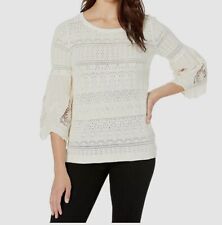 Tribal Women's White ¾ Sleeve Embroidered Round-Neck Fancy Sweater Size L