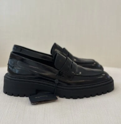 Massimo Dutti Chunky Loafers Track Sole High Shine Black Leather Size 41 NEW - Image 1 of 4
