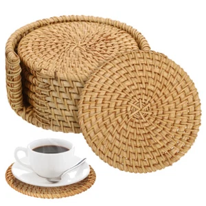 Set tappetino da tè in rattan sottobicchieri boho da viaggio per bevande bevande fresche - Foto 1 di 11