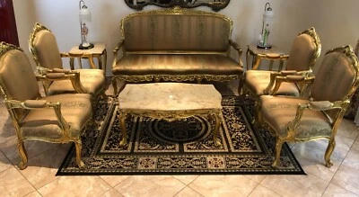 Victorian Gold Sofa 5 piece set- 1 sofa & 4 Side Armchairs - Image 1 of 4