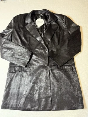 Boohoo Women's Black Metallic Blazer Dress Size 10 Longline One Button NWT - Image 1 of 4