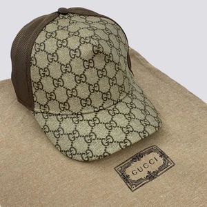 Gucci GG Monogram Canvas Brown Mesh Baseball Cap Hat Beige Size M - Picture 1 of 15