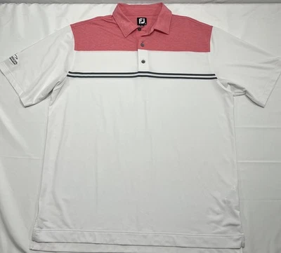 Camisa polo de golf FootJoy para hombre talla grande rosa/blanco/negro logotipo corporativo - mancha Foto 1 de 4