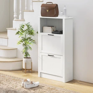 HOMCOM Shoe Storage Cabinet with Open Compartment and 2 Flip Drawers - Picture 1 of 11