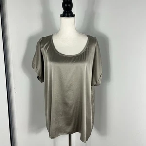 Eileen Fisher stretch silk scoop neck top with cap sleeve XL Stone Gray Shirt - Picture 1 of 5