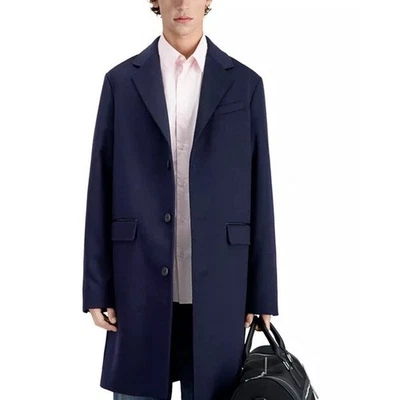 The Kooples Straight Fit Wool Blend Leather Piping Coat Navy Size FR 46/US 36 - Image 1 of 4
