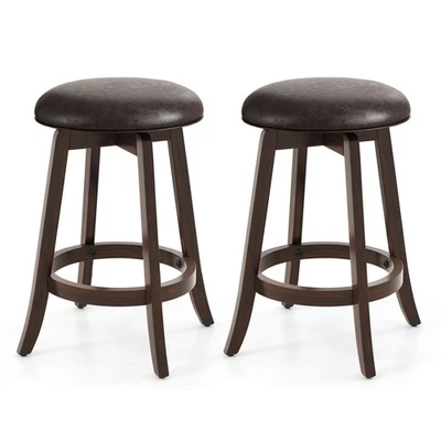 24" Counter Height Stools Set of 2 with 360° Swivel Round Seat & Footrest - Image 1 of 4