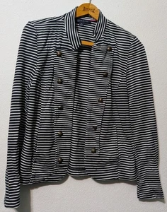 Tommy Hilfiger Double Breasted Navy White Stripe Blazer Gold Buttons Size M (584 - Picture 1 of 4