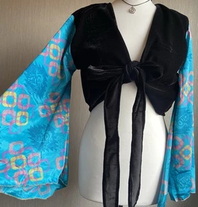 Hand Made Silk Velvet bell sleeve wrap crop top Festival Vtg Boho Hippy 60s 70s - Picture 1 of 2