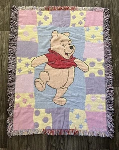 Vtg 1990s Winnie The Pooh Disney Woven Crib Blanket Tapestry Baby Nursery - Picture 1 of 7