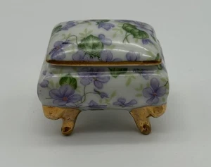 Lefton Porzellan Schmuckschatulle mit Fuß und Seite Blumen Chintz Geschenkidee - Bild 1 von 8