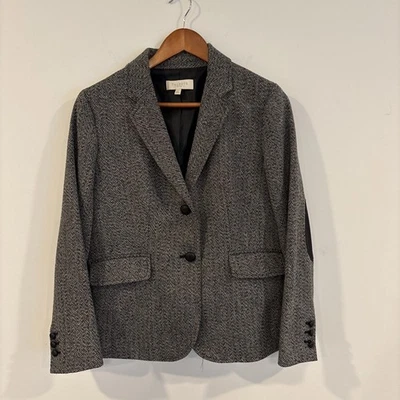 Talbots Tweed Plaid Wool Blend Blazer Suede Elbow Patches 10 Petite 10P - Image 1 of 4