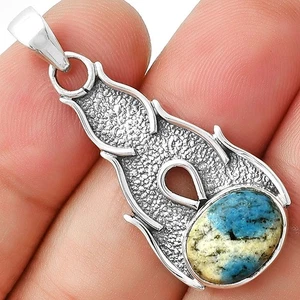 Natural K2 Blue - Azurite In Quartz 925 Sterling Silver Pendant Jewelry P-1400 - Picture 1 of 5